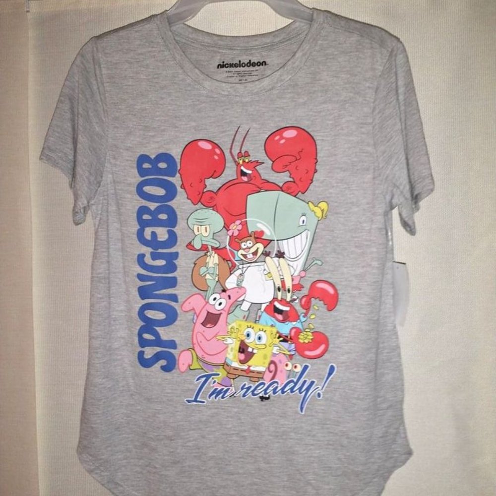 Nickelodeon women's Spongebob "I'm Ready!" shirt size M (7-9) gray W-292
